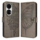 For Huawei P50 Pro Embossed Butterfly Leather Phone Case(Grey) - 1