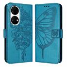 For Huawei P50 Pro Embossed Butterfly Leather Phone Case(Blue) - 1