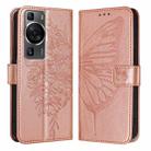 For Huawei P60 / P60 Pro Embossed Butterfly Leather Phone Case(Rose Gold) - 1