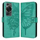 For Huawei P60 / P60 Pro Embossed Butterfly Leather Phone Case(Green) - 1