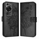 For Huawei P60 / P60 Pro Embossed Butterfly Leather Phone Case(Black) - 1