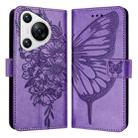 For Huawei Pura 70 Embossed Butterfly Leather Phone Case(Purple) - 1