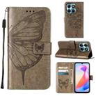 For Honor X6a Embossed Butterfly Leather Phone Case(Grey) - 1