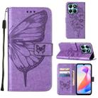 For Honor X6a Embossed Butterfly Leather Phone Case(Purple) - 1