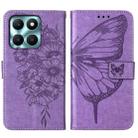 For Honor X6a Embossed Butterfly Leather Phone Case(Purple) - 2