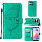 For Honor X6a Embossed Butterfly Leather Phone Case(Green) - 1