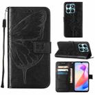 For Honor X6a Embossed Butterfly Leather Phone Case(Black) - 1