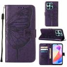 For Honor X6a Embossed Butterfly Leather Phone Case(Dark Purple) - 1