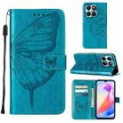 For Honor X6a Embossed Butterfly Leather Phone Case(Blue) - 1