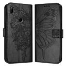 For Honor 9X Global / Huawei P Smart Z Embossed Butterfly Leather Phone Case(Black) - 1