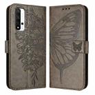 For Honor 20 / 20 Pro / 20S Embossed Butterfly Leather Phone Case(Grey) - 1