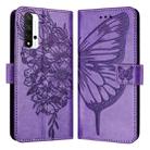 For Honor 20 / 20 Pro / 20S Embossed Butterfly Leather Phone Case(Purple) - 1