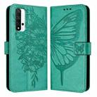 For Honor 20 / 20 Pro / 20S Embossed Butterfly Leather Phone Case(Green) - 1