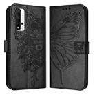 For Honor 20 / 20 Pro / 20S Embossed Butterfly Leather Phone Case(Black) - 1