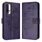 For Honor 20 / 20 Pro / 20S Embossed Butterfly Leather Phone Case(Dark Purple) - 1