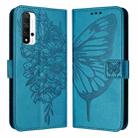 For Honor 20 / 20 Pro / 20S Embossed Butterfly Leather Phone Case(Blue) - 1