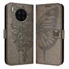 For Honor 50 Lite / Huawei Nova 8i Embossed Butterfly Leather Phone Case(Grey) - 1