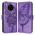 For Honor 50 Lite / Huawei Nova 8i Embossed Butterfly Leather Phone Case(Purple) - 1