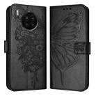 For Honor 50 Lite / Huawei Nova 8i Embossed Butterfly Leather Phone Case(Black) - 1