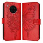 For Honor 50 Lite / Huawei Nova 8i Embossed Butterfly Leather Phone Case(Red) - 1