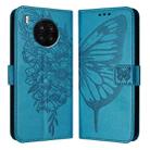 For Honor 50 Lite / Huawei Nova 8i Embossed Butterfly Leather Phone Case(Blue) - 1