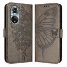 For Honor 50 Pro / Huawei Nova 9 Pro Embossed Butterfly Leather Phone Case(Grey) - 1