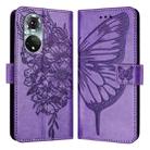 For Honor 50 Pro / Huawei Nova 9 Pro Embossed Butterfly Leather Phone Case(Purple) - 1