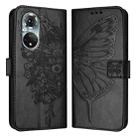 For Honor 50 Pro / Huawei Nova 9 Pro Embossed Butterfly Leather Phone Case(Black) - 1