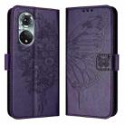 For Honor 50 Pro / Huawei Nova 9 Pro Embossed Butterfly Leather Phone Case(Dark Purple) - 1