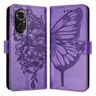 For Honor 50 SE / Huawei Nova 9 SE Embossed Butterfly Leather Phone Case(Purple) - 1