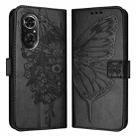 For Honor 50 SE / Huawei Nova 9 SE Embossed Butterfly Leather Phone Case(Black) - 1