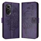 For Honor 50 SE / Huawei Nova 9 SE Embossed Butterfly Leather Phone Case(Dark Purple) - 1