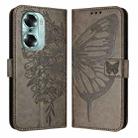 For Honor 60 Embossed Butterfly Leather Phone Case(Grey) - 1