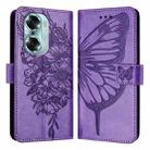 For Honor 60 Embossed Butterfly Leather Phone Case(Purple) - 1