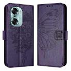 For Honor 60 Embossed Butterfly Leather Phone Case(Dark Purple) - 1