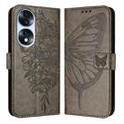 For Honor 70 Embossed Butterfly Leather Phone Case(Grey) - 1