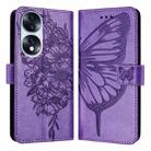 For Honor 70 Embossed Butterfly Leather Phone Case(Purple) - 1