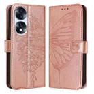 For Honor 70 Embossed Butterfly Leather Phone Case(Rose Gold) - 1