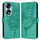 For Honor 70 Embossed Butterfly Leather Phone Case(Green) - 1