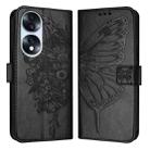 For Honor 70 Embossed Butterfly Leather Phone Case(Black) - 1