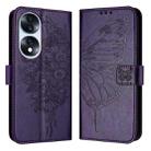 For Honor 70 Embossed Butterfly Leather Phone Case(Dark Purple) - 1