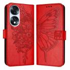 For Honor 70 Embossed Butterfly Leather Phone Case(Red) - 1