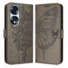 For Honor 70 Pro Embossed Butterfly Leather Phone Case(Grey) - 1