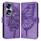 For Honor 70 Pro Embossed Butterfly Leather Phone Case(Purple) - 1