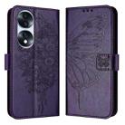 For Honor 70 Pro Embossed Butterfly Leather Phone Case(Dark Purple) - 1