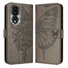 For Honor 80 Embossed Butterfly Leather Phone Case(Grey) - 1