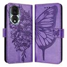 For Honor 80 Embossed Butterfly Leather Phone Case(Purple) - 1