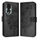 For Honor 80 Embossed Butterfly Leather Phone Case(Black) - 1