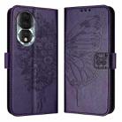 For Honor 80 Embossed Butterfly Leather Phone Case(Dark Purple) - 1