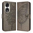 For Honor 90 Embossed Butterfly Leather Phone Case(Grey) - 1